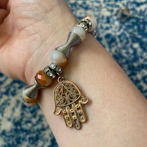 Hamsa Hand Bracelet with orange and white beads